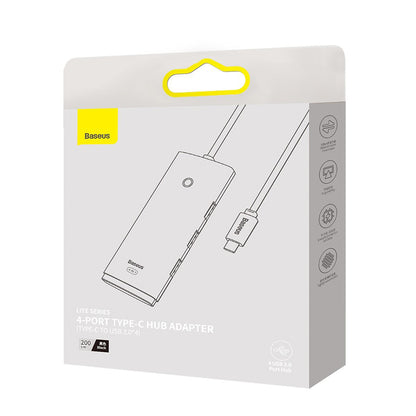 Hub USB-C Baseus Lite, 4 x USB-A 3.0 - 1 x USB-C, 2m, Nero WKQX030501
