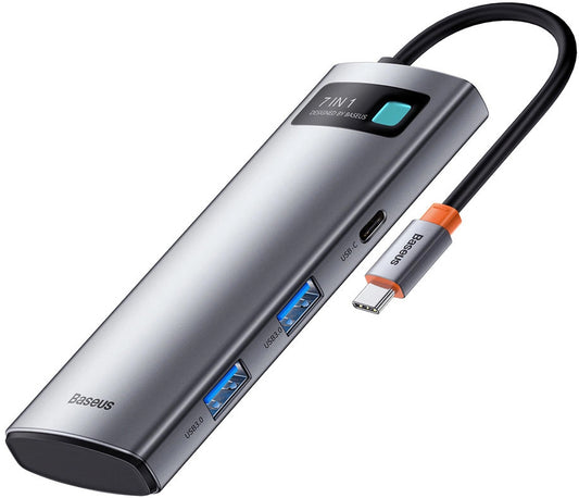 Hub USB-C Baseus Metal Gleam, 2 x USB-A 3.0 - 2 x USB-C - 1 x HDMI - 1 x SD - 1 x microSD, Grigio WKWG020113