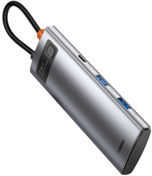 Hub USB-C Baseus Metal Gleam, 2 x USB-A 3.0 - 2 x USB-C - 1 x HDMI - 1 x SD - 1 x microSD, Grigio WKWG020113
