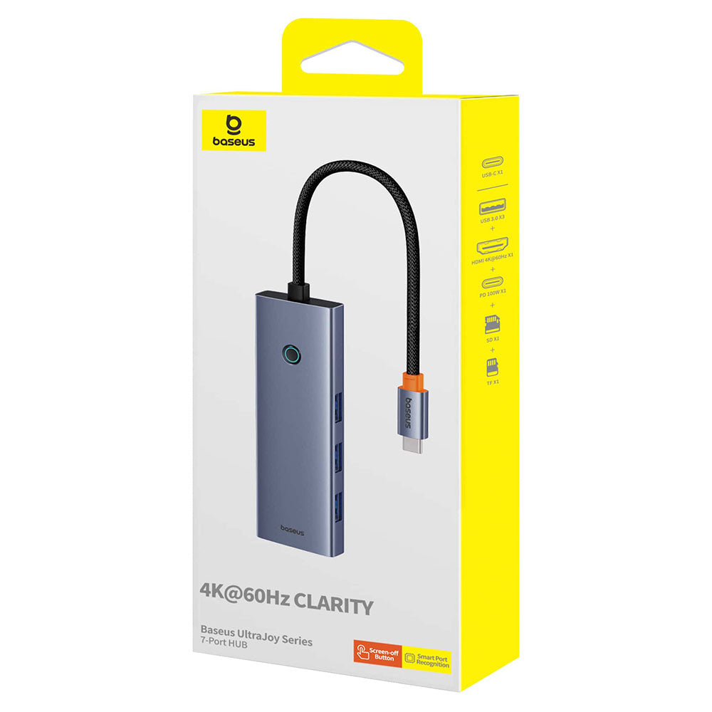 Hub USB-C Baseus UltraJoy, 3 x USB-A 3.0 - 1 x USB-C - 1 x HDMI - 1 x SD - 1 x microSD, Grigio B00052803811-00
