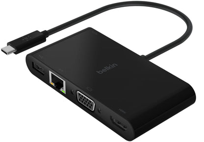 Hub USB-C Belkin Connect, 1 x USB-A 3.0 - 1 x USB-C - 1 x HDMI - 1 x VGA - 1 x RJ45, Nero AVC004btBK