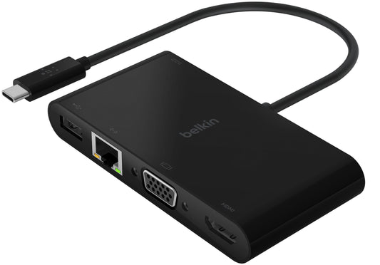 Hub USB-C Belkin Connect, 1 x USB-A 3.0 - 1 x USB-C - 1 x HDMI - 1 x VGA - 1 x RJ45, Nero AVC004btBK