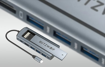 Hub USB-C BlitzWolf BW-Neo TH13, 3 x USB-A 3.0 - 1 x USB-C - 1 x Display Port - 1 x Interfaccia SSD, Grigio