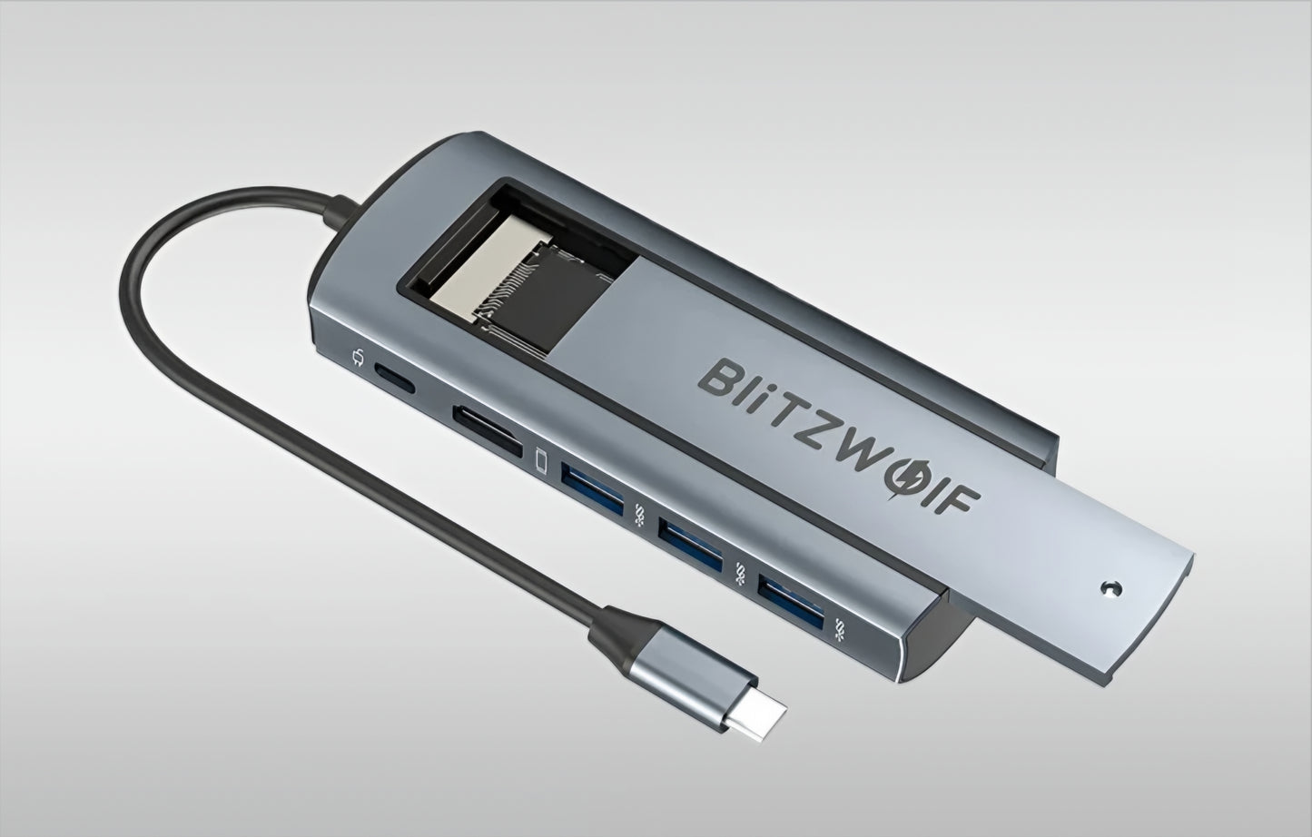 Hub USB-C BlitzWolf BW-Neo TH13, 3 x USB-A 3.0 - 1 x USB-C - 1 x Display Port - 1 x Interfaccia SSD, Grigio