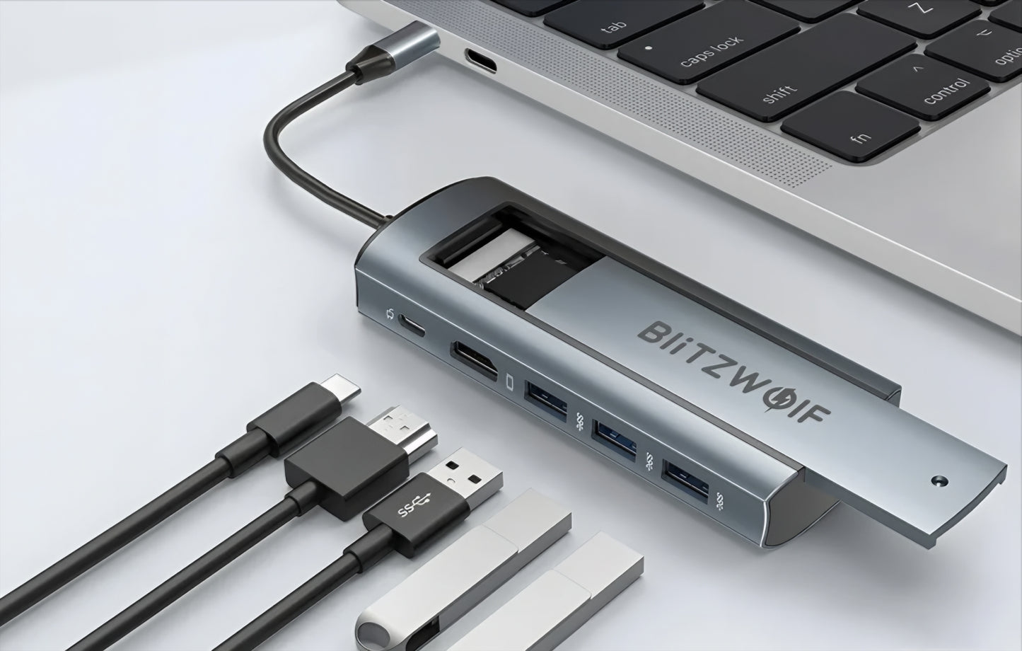 Hub USB-C BlitzWolf BW-Neo TH13, 3 x USB-A 3.0 - 1 x USB-C - 1 x Display Port - 1 x Interfaccia SSD, Grigio