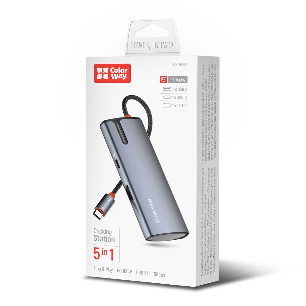 Hub USB-C ColorWay CW-HUB01, 5in1, Argento