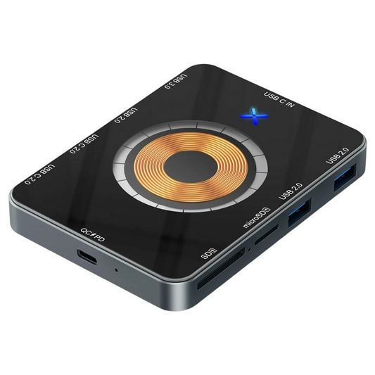 Hub USB-C con Ricarica Wireless QI OEM YC7209, 10in1, Grigio