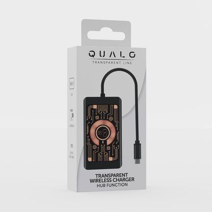Hub USB-C con Ricarica Wireless QI Qualo QTPB5-HUB-18, 9in1, Grigio