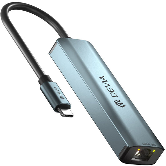 Hub USB-C DEVIA EC621, 3 x USB-A 3.0 - 1 x RJ45, Grigio