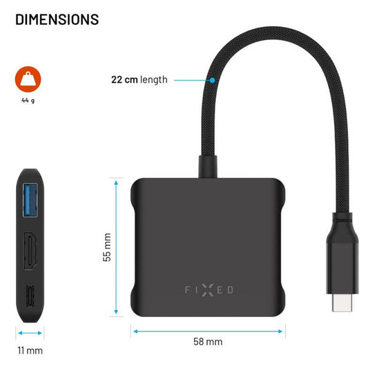 Hub USB-C Fixed Quadri, 5in1, Nero
