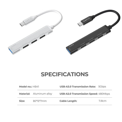 Hub USB-C HAVIT HB41, 4in1, Argento