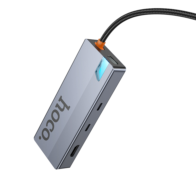 Hub USB-C HOCO HB52, 2 x USB-A 3.0 - 2 x USB-C - 1 x HDMI - 1 x RJ45 - 1 x SD - 1 x microSD, Grigio