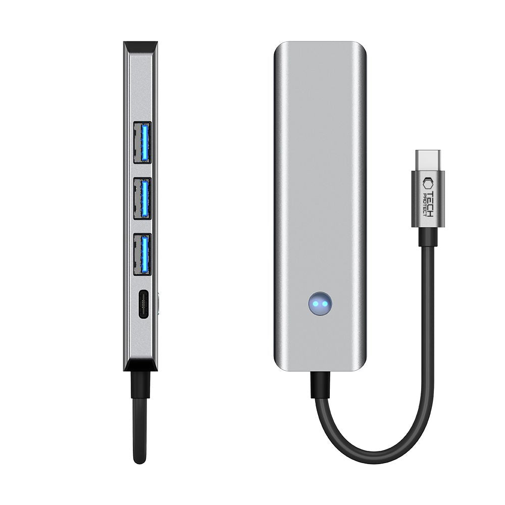 Hub USB-C Tech-Protect HB01, 1 x USB-A 3.0 - 2 x USB-A - 1 x USB-C - 1 x HDMI, Grigio