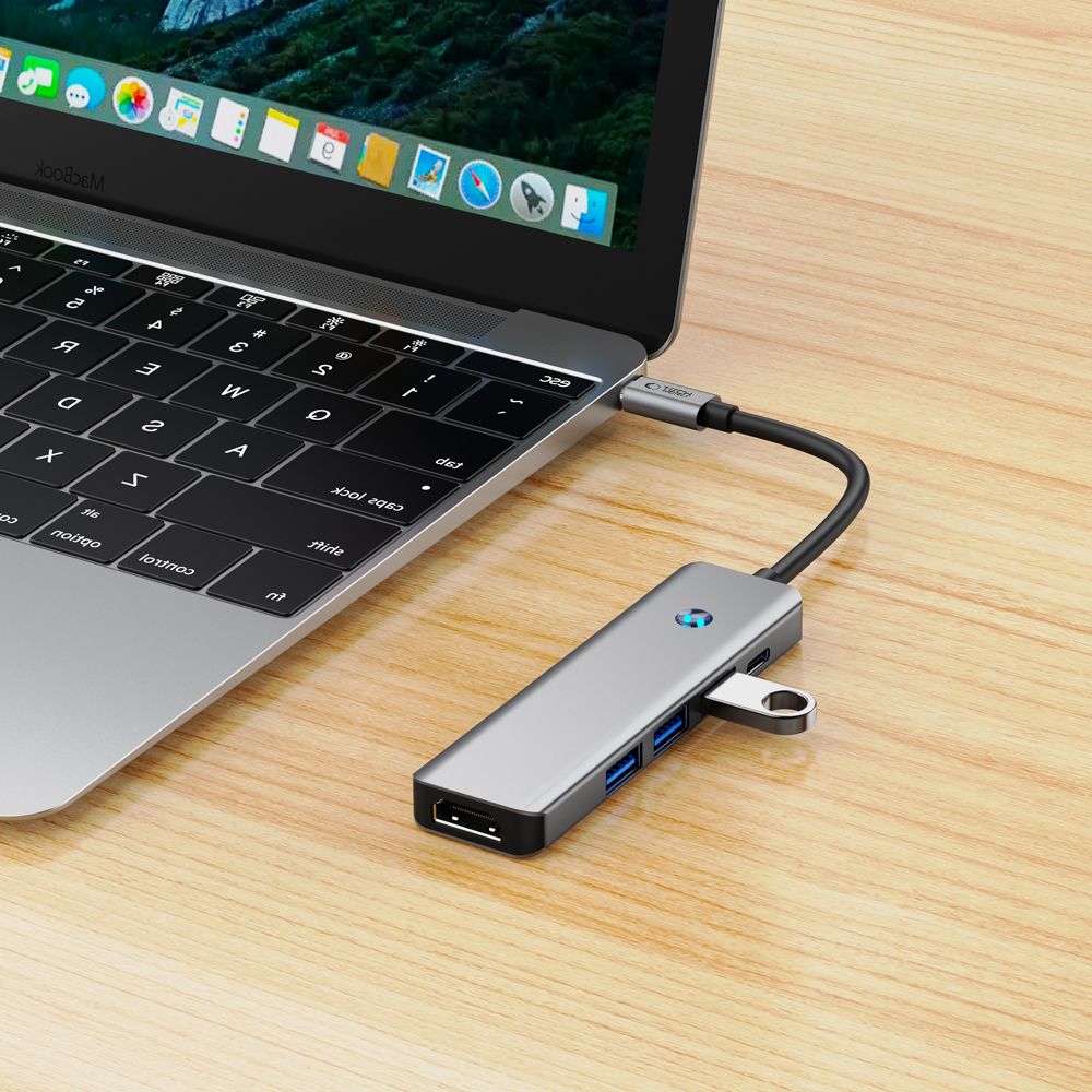 Hub USB-C Tech-Protect HB01, 1 x USB-A 3.0 - 2 x USB-A - 1 x USB-C - 1 x HDMI, Grigio