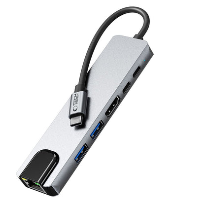 Hub USB-C Tech-Protect HB02, 1 x USB-A 3.0 - 1 x USB-A - 2 x USB-C - 1 x HDMI - 1 x RJ45, Grigio