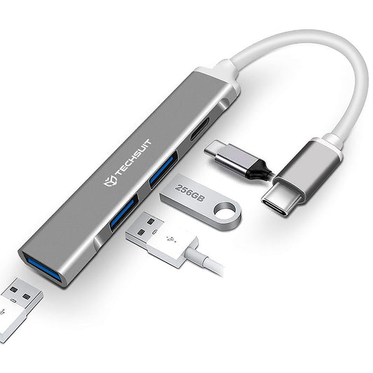 Hub USB-C Techsuit H18 PolarisBridge, 4in1, Grigio Bianco
