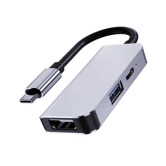 Hub USB-C Techsuit H4 TurboChargeX, 3in1, Grigio