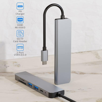 Hub USB-C Techsuit H5 TurboChargeX, 6in1, Grigio