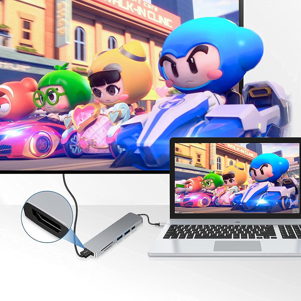 Hub USB-C Techsuit H5 TurboChargeX, 6in1, Grigio