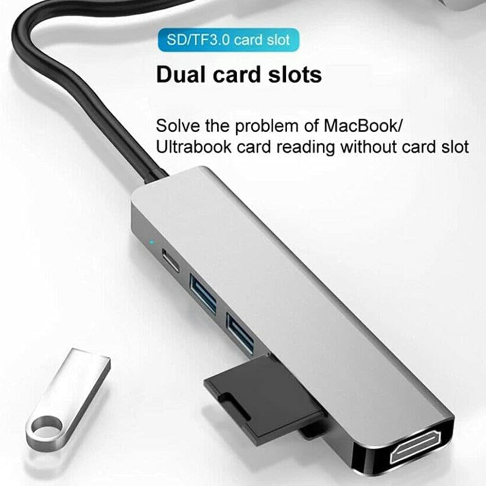 Hub USB-C Techsuit H5 TurboChargeX, 6in1, Grigio