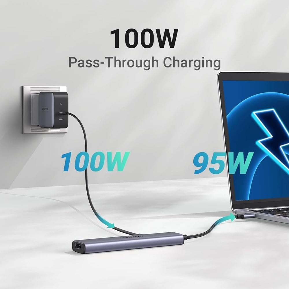Hub USB-C UGREEN CM478, 1 x USB-A 3.0 - 2 x USB-A - 1 x USB-C - 1 x HDMI, Grigio