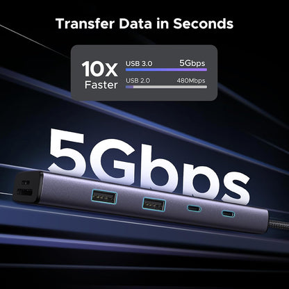 Hub USB-C UGREEN CM498 (15375), 2 x USB-A - 3 x USB-C - 1 x HDMI - 1 x RJ45 - 1 x SD - 1 x microSD, Grigio