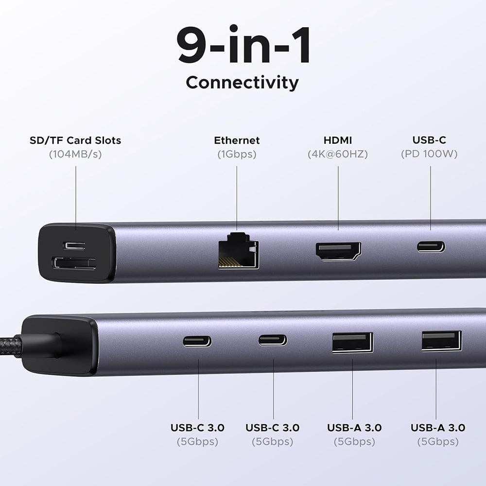 Hub USB-C UGREEN CM498 (15375), 2 x USB-A - 3 x USB-C - 1 x HDMI - 1 x RJ45 - 1 x SD - 1 x microSD, Grigio