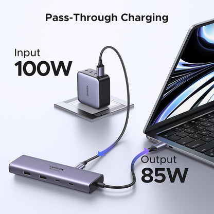 Hub USB-C UGREEN CM498 (15375), 2 x USB-A - 3 x USB-C - 1 x HDMI - 1 x RJ45 - 1 x SD - 1 x microSD, Grigio