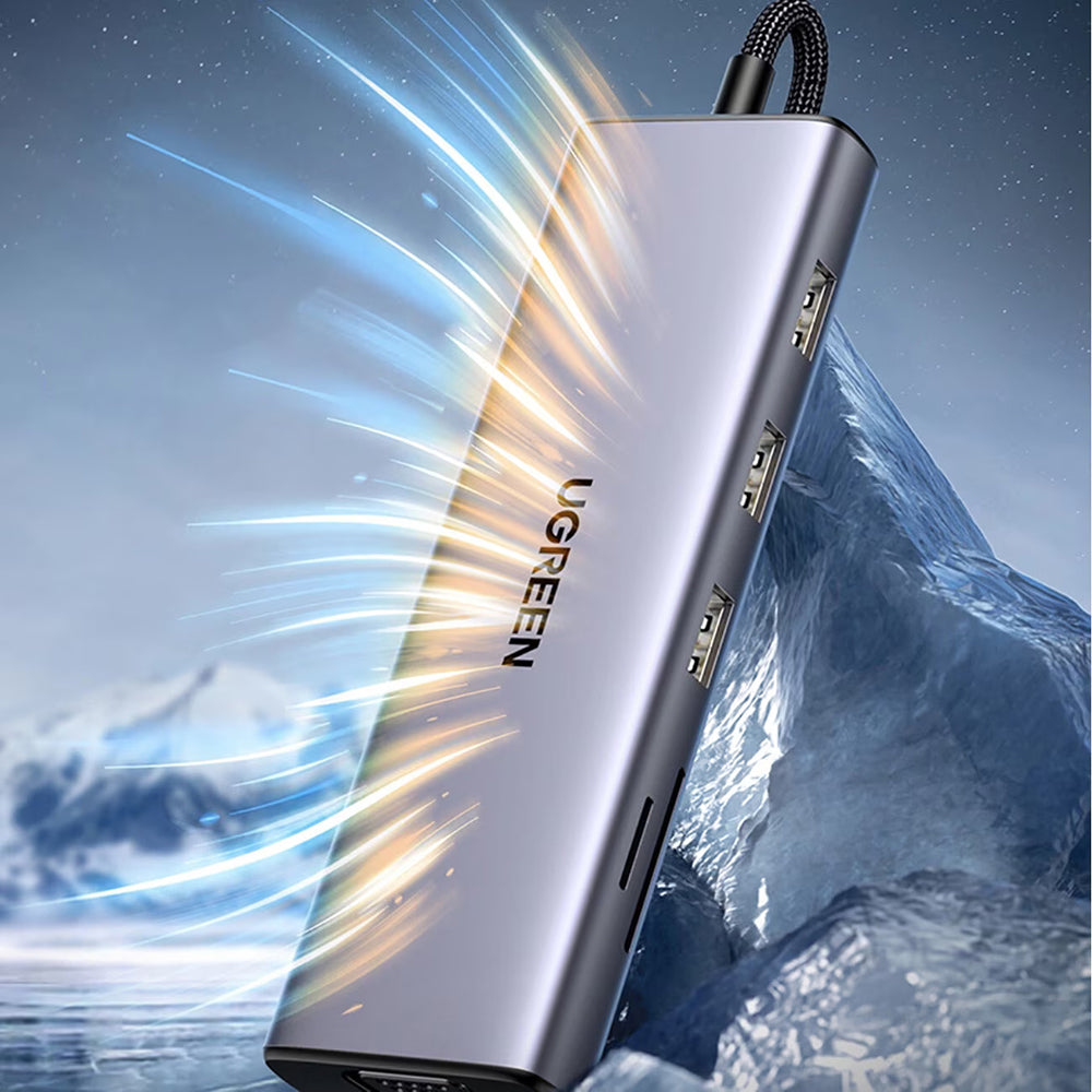 Hub USB-C UGREEN CM498 (15600), 3 x USB-A 3.0 - 1 x USB-C - 1 x HDMI - 1 x VGA - 1 x RJ45 - 1 x SD - 1 x microSD, Grigio