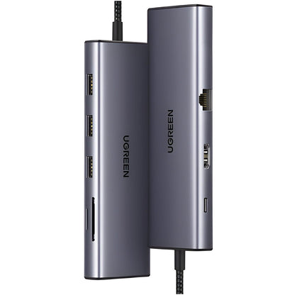 Hub USB-C UGREEN CM498 (15600), 3 x USB-A 3.0 - 1 x USB-C - 1 x HDMI - 1 x VGA - 1 x RJ45 - 1 x SD - 1 x microSD, Grigio