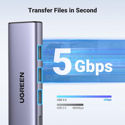 Hub USB-C UGREEN CM511, 3 x USB-A 3.0 - 1 x USB-C - 1 x HDMI, Grigio