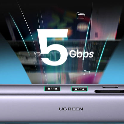 Hub USB-C UGREEN CM512 (90568), 2 x USB-A 3.0 - 1 x USB-C - 1 x HDMI - 1 x RJ45 - 1 x SD - 1 x microSD, Grigio