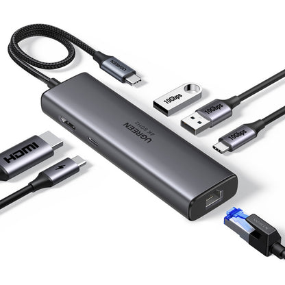 Hub USB-C UGREEN CM512 (45000), 2 x USB-A 3.2 - 2 x USB-C - 1 X HDMI - 1 x RJ45, Grigio