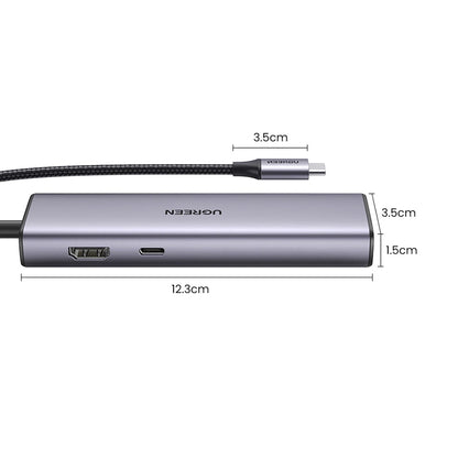 Hub USB-C UGREEN CM512 (90568), 2 x USB-A 3.0 - 1 x USB-C - 1 x HDMI - 1 x RJ45 - 1 x SD - 1 x microSD, Grigio