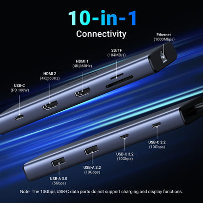 Hub USB-C UGREEN CM639 (45380), 2 x USB-A 3.2 - 3 x USB-C - 2 x HDMI - 1 x RJ45 - 1 x SD - 1 x microSD, Grigio