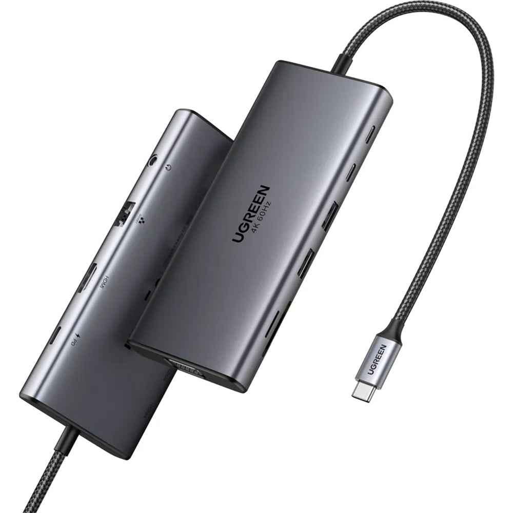 Hub USB-C UGREEN CM639 (45520), 2 x USB-A 3.2 - 3 x USB-C - 1 x HDMI - 1 x VGA - 1 x Jack 3.5mm - 1 x RJ45 - 1 x SD - 1 x microSD, Grigio