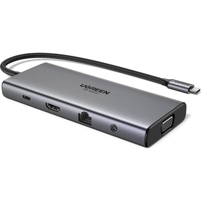 Hub USB-C UGREEN CM639 (45520), 2 x USB-A 3.2 - 3 x USB-C - 1 x HDMI - 1 x VGA - 1 x Jack 3.5mm - 1 x RJ45 - 1 x SD - 1 x microSD, Grigio