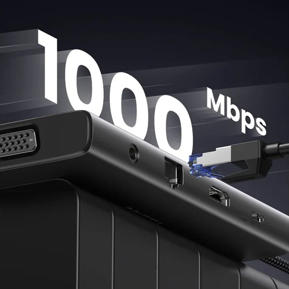 Hub USB-C UGREEN CM639 (45520), 2 x USB-A 3.2 - 3 x USB-C - 1 x HDMI - 1 x VGA - 1 x Jack 3.5mm - 1 x RJ45 - 1 x SD - 1 x microSD, Grigio