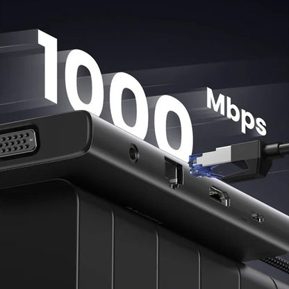 Hub USB-C UGREEN CM639 (45520), 2 x USB-A 3.2 - 3 x USB-C - 1 x HDMI - 1 x VGA - 1 x Jack 3.5mm - 1 x RJ45 - 1 x SD - 1 x microSD, Grigio