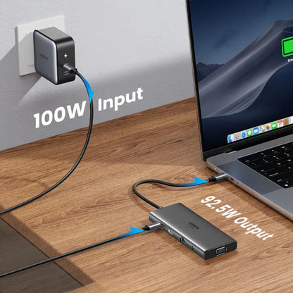 Hub USB-C UGREEN CM639 (45520), 2 x USB-A 3.2 - 3 x USB-C - 1 x HDMI - 1 x VGA - 1 x Jack 3.5mm - 1 x RJ45 - 1 x SD - 1 x microSD, Grigio