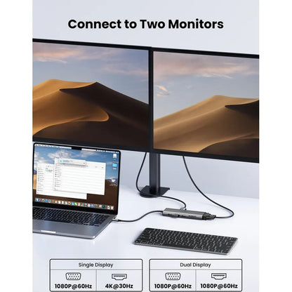 Hub USB-C UGREEN CM639 (45520), 2 x USB-A 3.2 - 3 x USB-C - 1 x HDMI - 1 x VGA - 1 x Jack 3.5mm - 1 x RJ45 - 1 x SD - 1 x microSD, Grigio
