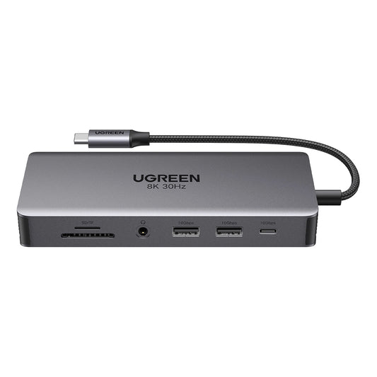 Hub USB-C UGREEN Revodok Pro 313 CM681, 2 x USB-A 3.2 - 1 x USB-A 3.0 - 2 x USB-C - 2 x HDMI - 1 x Jack 3.5mm - 1 x RJ45 - 1 x SD - 1 x microSD, Grigio