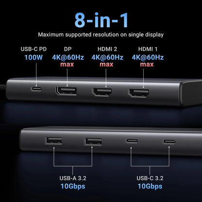 Hub USB-C UGREEN Revodok 308 CM639, 2 x USB-A 3.2 - 3 x USB-C - 1 x Display Port - 2 x HDMI, Grigio