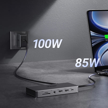 Hub USB-C UGREEN Revodok Pro 313 CM681, 2 x USB-A 3.2 - 1 x USB-A 3.0 - 2 x USB-C - 2 x HDMI - 1 x Jack 3.5mm - 1 x RJ45 - 1 x SD - 1 x microSD, Grigio