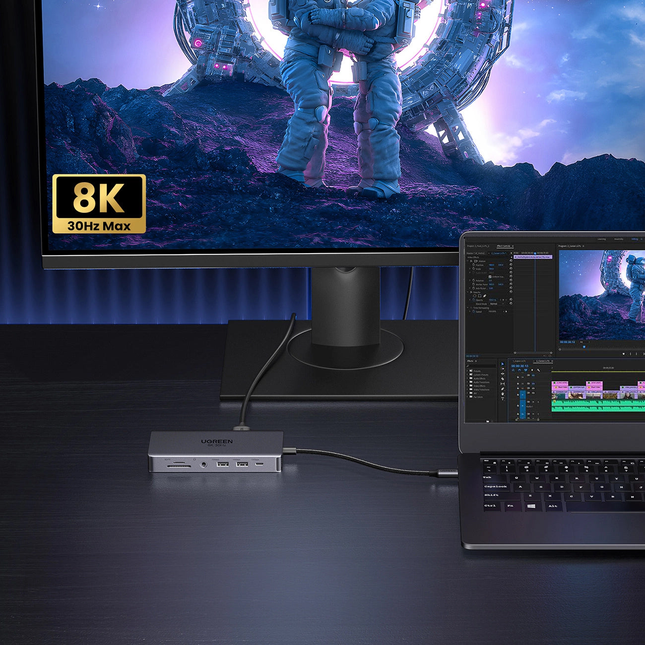 Hub USB-C UGREEN Revodok Pro 313 CM681, 2 x USB-A 3.2 - 1 x USB-A 3.0 - 2 x USB-C - 2 x HDMI - 1 x Jack 3.5mm - 1 x RJ45 - 1 x SD - 1 x microSD, Grigio