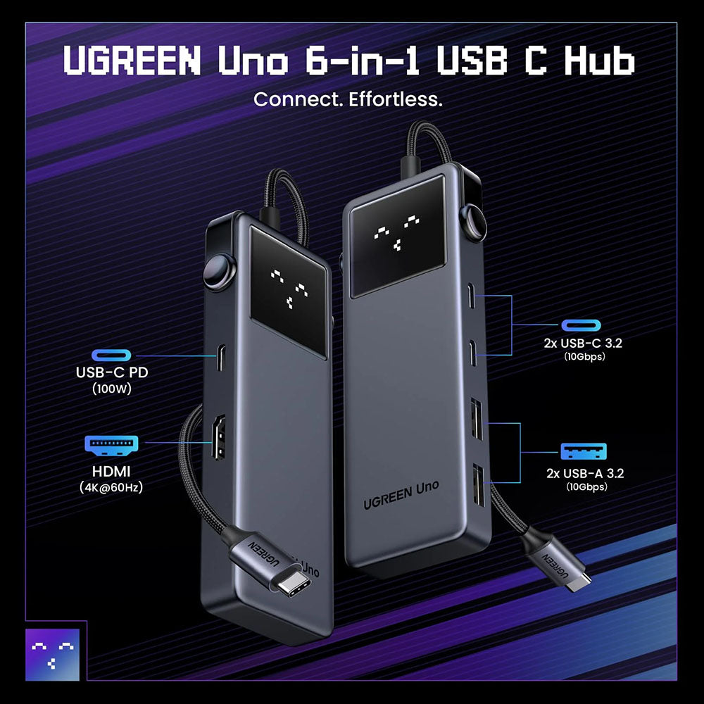 Hub USB-C UGREEN Uno (75177), 2 x USB-A 3.2 - 3 x USB-C - 1 x HDMI, Grigio