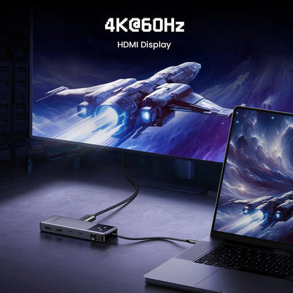 Hub USB-C UGREEN Uno (75177), 2 x USB-A 3.2 - 3 x USB-C - 1 x HDMI, Grigio