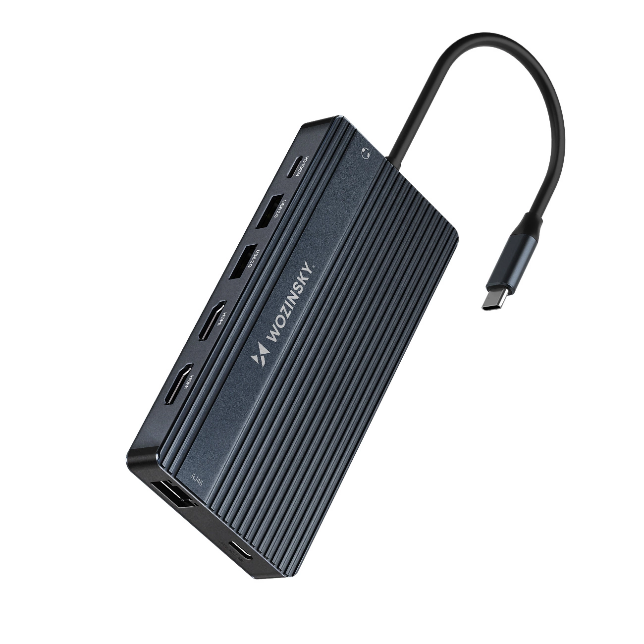 USB-C Hub WZK WDS03Y5S, 1 x USB-A 3.1 - 2 x USB-A - 5 x USB-C - 2 x HDMI - 1 x 3.5mm Jack - 1 x RJ45 - 1 x SD - 1 x microSD, Gray