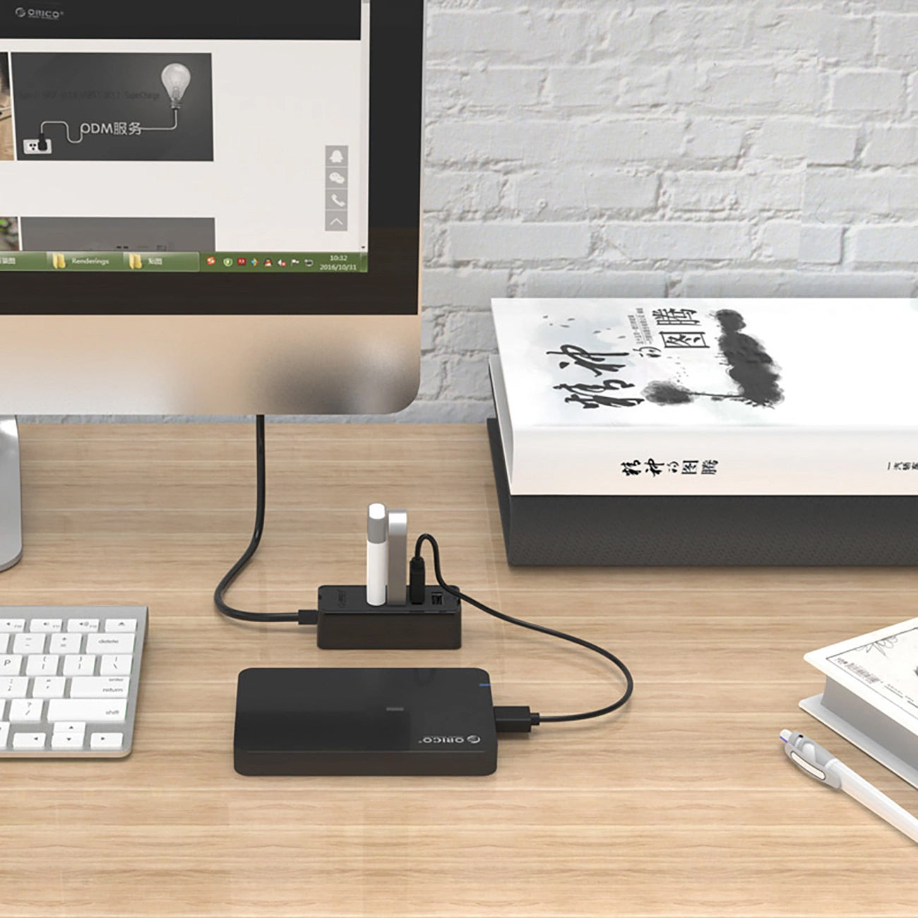 Orico W5P-U2-100 USB Hub, 4 x USB-A, 1m, Black