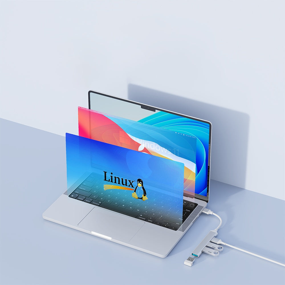 Hub USB Techsuit H19 PolarisBridge, 4in1, Grigio Bianco